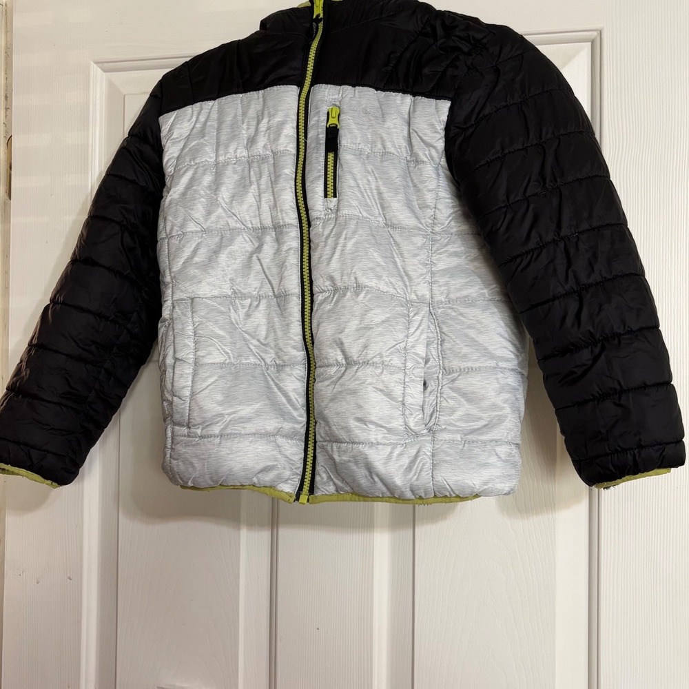 Eddie Bauer Deer Harbor Reversible Puffer Jacket Boys M 10/12 Black Grey Exc